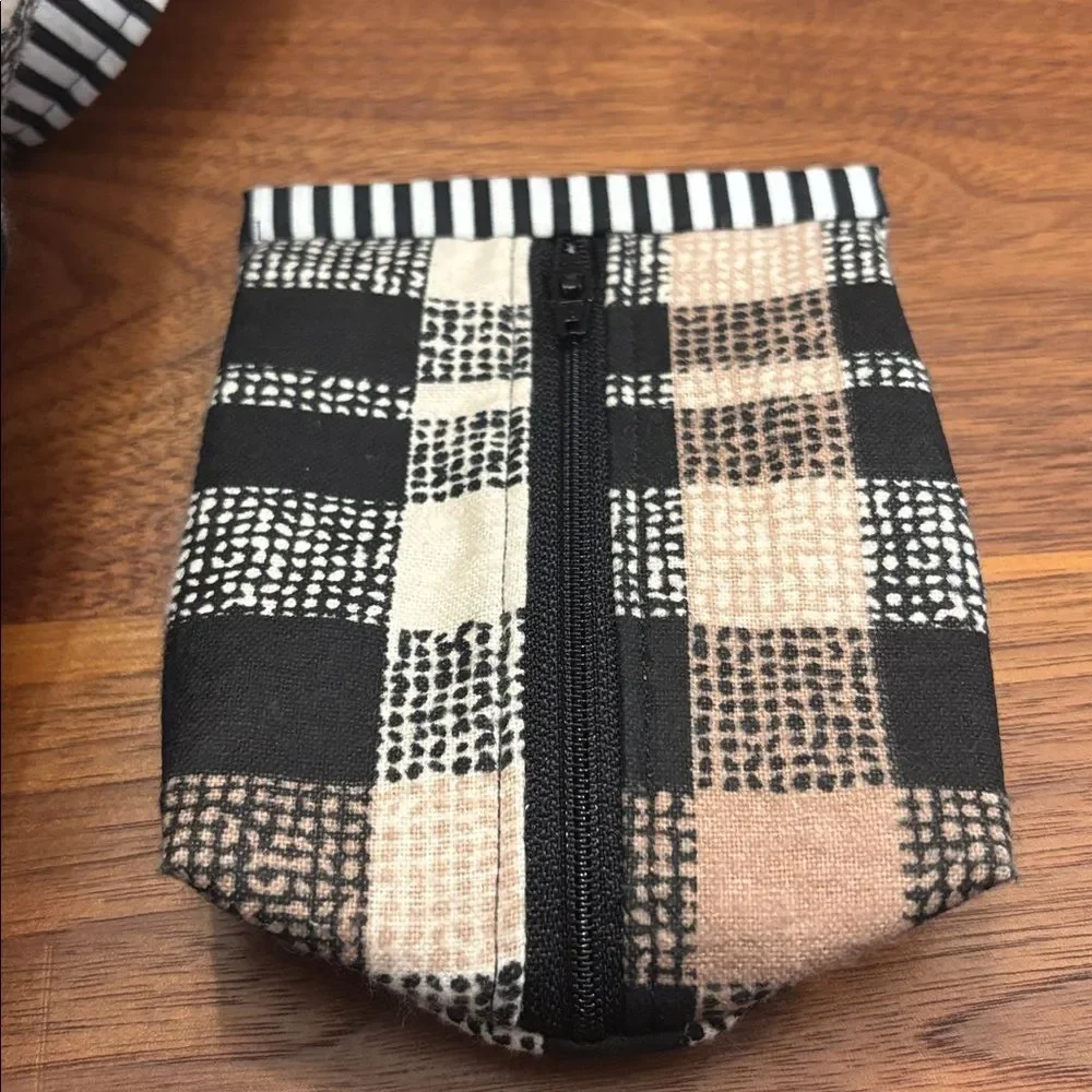 Large Hobo Striped Black White Brown Plaid Denim Purse Handbag